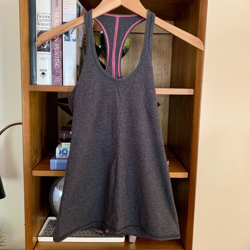 Lululemon Ruched Racerback Athletic Top Athleisure Gray/Pink Size 4